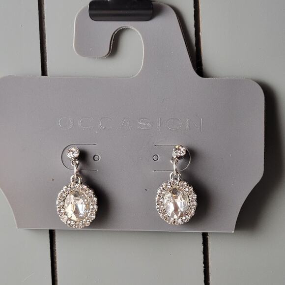 Clear Faux Crystal Drop Earring by Occasion New on Card Rhinestones Prom Wedding - Picture 4 of 12